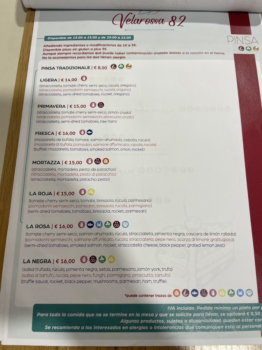Menu Restaurante Italiano Y Pizzeria Velarossa82-9